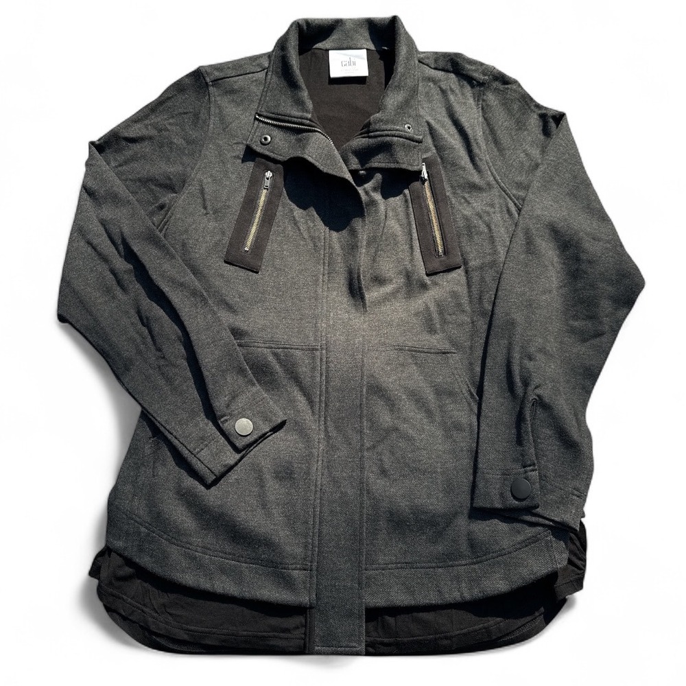 Cabi‎ Love Carol Collection Gray Moto Jacket Size M Full Zip Mesh Belted Back